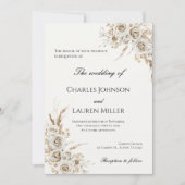 Beige Blumen Hochzeit Einladung (Vorderseite)