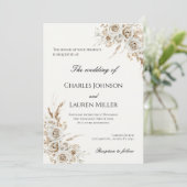 Beige Blumen Hochzeit Einladung (Stehend Vorderseite)
