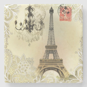 beige Blumen-Luster Paris Eiffelturm Steinuntersetzer