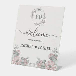 Beige Blumenblume Begrüßung Sockelschild