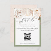 Beige Blumengarten Hochzeit QR Code Detail Karte (Vorne/Hinten)