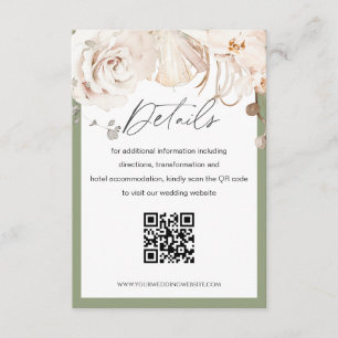 Beige Blumengarten Hochzeit QR Code Detail Karte