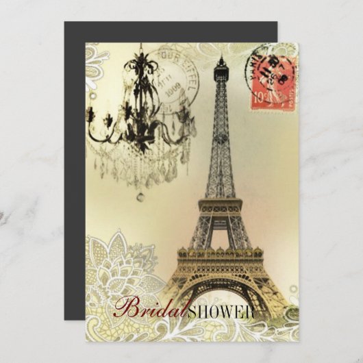 Beige, blumengeschmückte Kronleuchter, eiffener Tu Einladung (Vorne/Hinten)