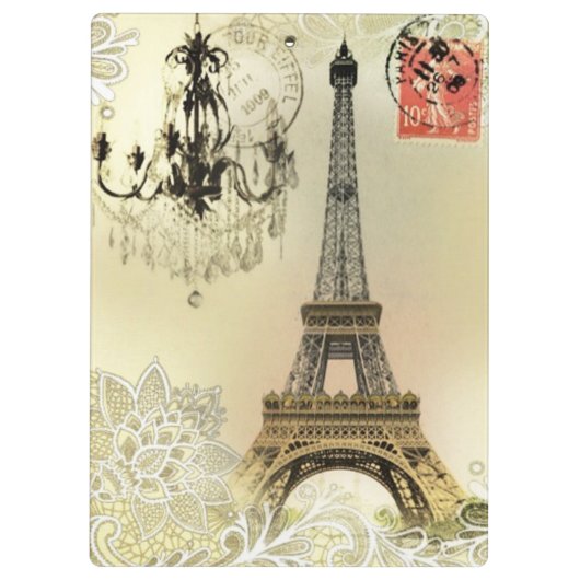 Beige, blumengeschmückte Kronleuchter, eiffener Tu Klemmbrett (Rückseite)