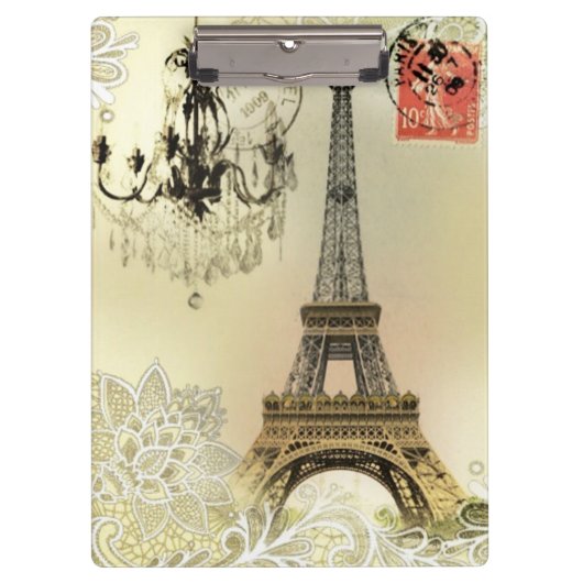 Beige, blumengeschmückte Kronleuchter, eiffener Tu Klemmbrett (Vorderseite)