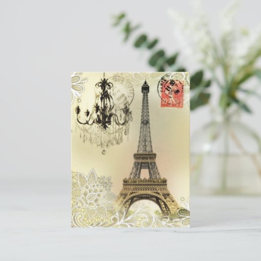 Beige, blumengeschmückte Kronleuchter, eiffener Tu Postkarte (Stehend Vorderseite)