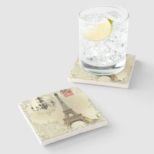 Beige, blumengeschmückte Kronleuchter, eiffener Tu Steinuntersetzer (Seitenansicht)