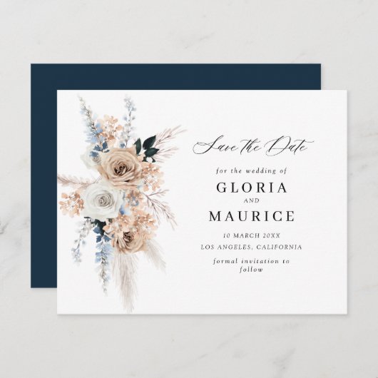 Beige Blumengras Save the Date (Vorne/Hinten)