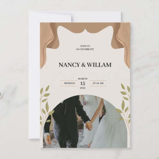 beige Blumenhochzeit Einladung (Vorderseite)