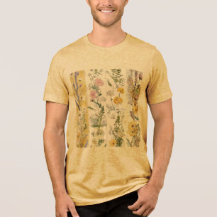 Beige Blumenmuster im Pinselstrich Tri-Blend Shirt