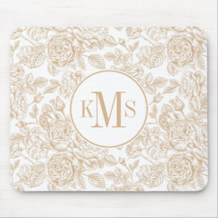 Beige Blumenmuster im Vintage-Rosenstil Mousepad