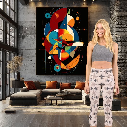 Beige Blumenmuster mit benutzerdefiniertem Text un Capri Leggings