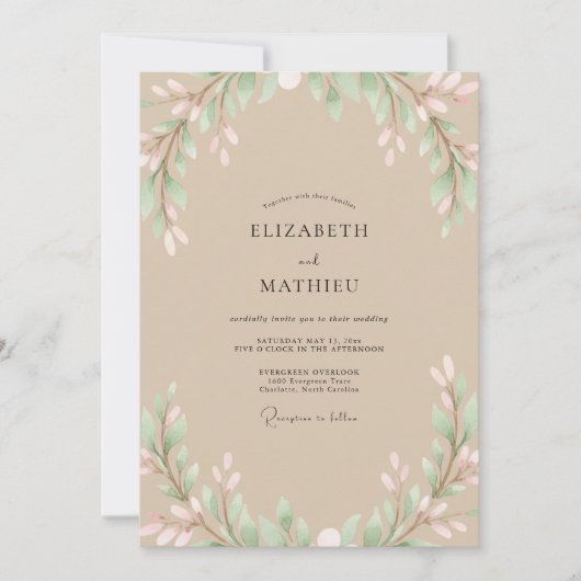 Beige Blush Blätterhochzeit Einladung (Vorderseite)