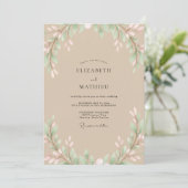 Beige Blush Blätterhochzeit Einladung (Stehend Vorderseite)
