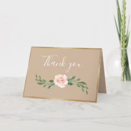 Beige Blush Bloral Elegante Romantische Vegetation Dankeskarte