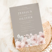 Beige & Blush Blues Schöne Designer Hochzeit Einladung