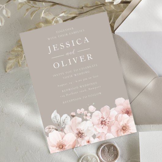 Beige & Blush Blues Schöne Designer Hochzeit Einladung