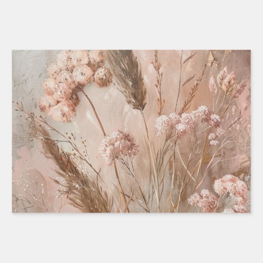 Beige Blush Boho Floral Geschenkpapier Set (Vorderseite 3)