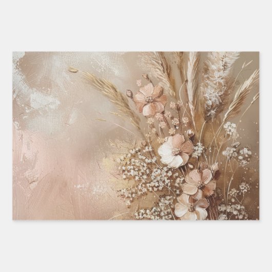 Beige Blush Boho Floral Geschenkpapier Set (Vorderseite 2)