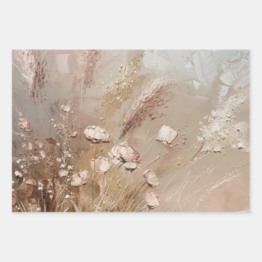 Beige Blush Boho Floral Geschenkpapier Set (Vorderseite)
