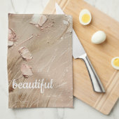 Beige Blush Boho Floral Geschirrtuch (Viertel Falte)