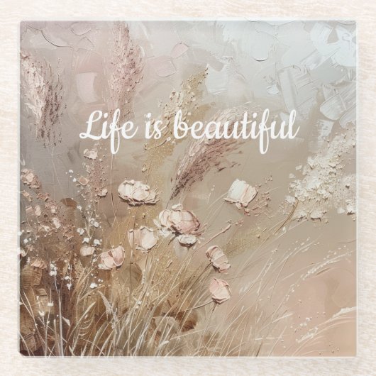 Beige Blush Boho Floral Glasuntersetzer (Vorderseite)