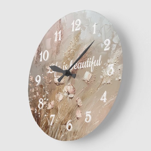 Beige Blush Boho Floral Große Wanduhr (Winkel)