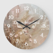 Beige Blush Boho Floral Große Wanduhr (Vorderseite)