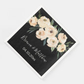 Beige Blush Floral auf Schwarze Hochzeit Serviette (Ecke)