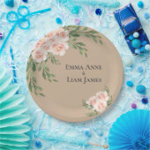 Beige Blush Floral Romantische Elegante Landschaft Pappteller (Party)