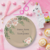 Beige Blush Floral Romantische Elegante Landschaft Pappteller (Party)