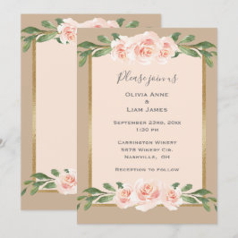 Beige Blush Floral Romantische Elegante Moderne Ho Einladung