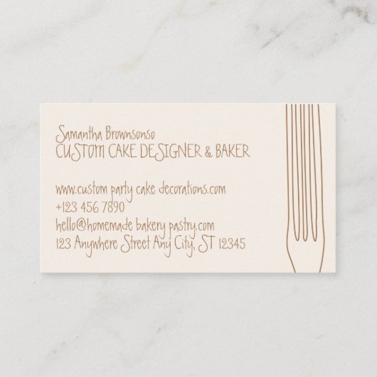 Beige Blush Fork Restaurant Koch Visitenkarte (Rückseite)