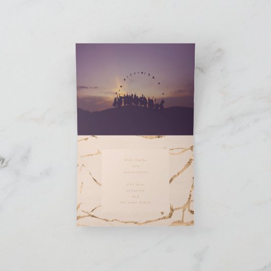 Beige Blush Foto Grad Gold Marble University Dankeskarte (Innenseite)