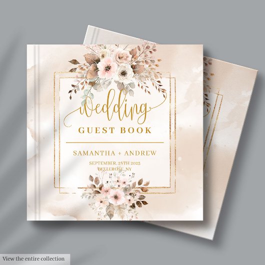 Beige Blush Gold Boho Hochzeit im Herbst Guest Boo Gästebuch