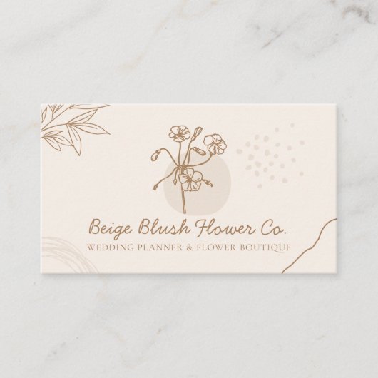Beige Blush Hochzeitskalligrafie Chic Classy Blume Visitenkarte (Vorderseite)