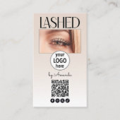Beige Blush Lashed Logo QR-Code Social-Media-Icons Visitenkarte (Vorderseite)