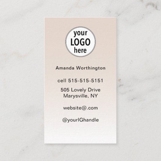 Beige Blush Lashed Logo QR Code Social Visitenkarte (Rückseite)