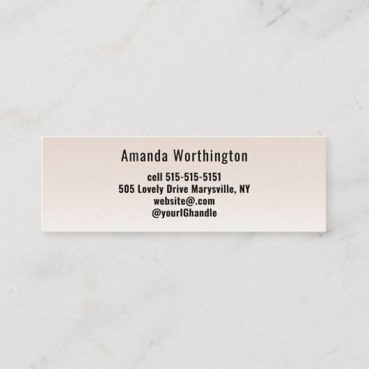  Beige Blush Lashed Minimal Script Photo  Mini Visitenkarte (Rückseite)