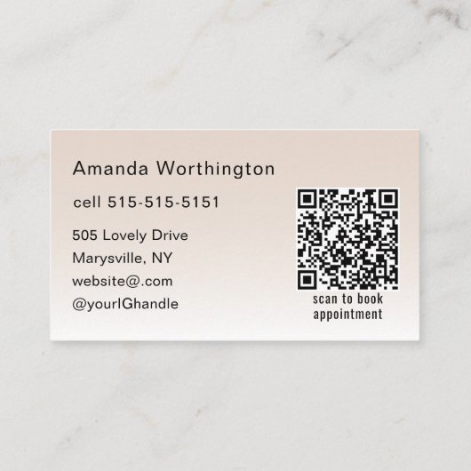 Beige Blush Lashed Minimalist Photo QR Code Visitenkarte (Rückseite)