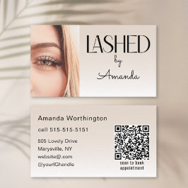 Beige Blush Lashed Minimalist Photo QR Code Visitenkarte