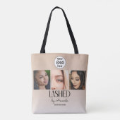 Beige Blush Lashed Minimalist Script Photo Logo Tasche (Rückseite)