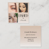 Beige Blush Lashed Minimalist Script Photo Quadratische Visitenkarte (Vorne/Hinten)