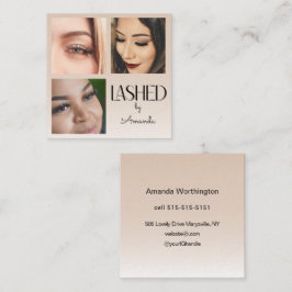 Beige Blush Lashed Minimalist Script Photo  Quadratische Visitenkarte