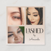 Beige Blush Lashed Minimalist Script Photo  Quadratische Visitenkarte (Vorderseite)