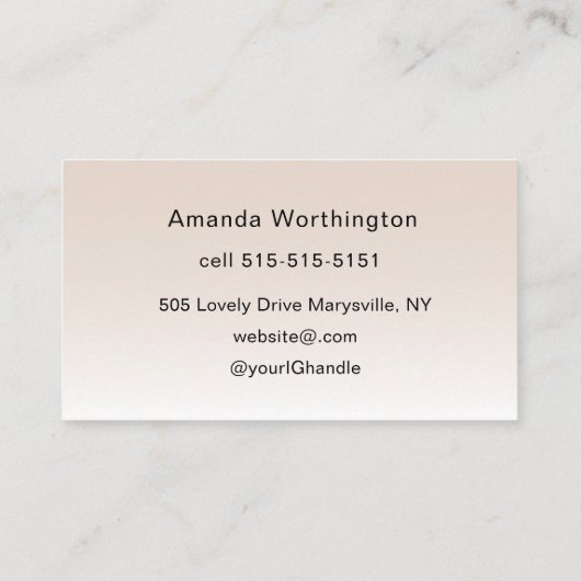 Beige Blush Lashed Minimalist Script Photo Visitenkarte (Rückseite)