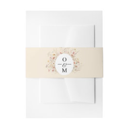 Beige Blush Meadow Wildblume Monogram Wedding Einladungsbanderole