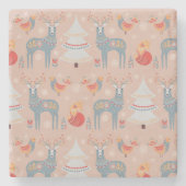 Beige Blush Nordic Rentier Weihnachtsbaum Steinuntersetzer (Vorderseite)