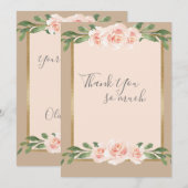 Beige Blush Peach Floral Romantisches Elegantes Dankeskarte (Vorne/Hinten)