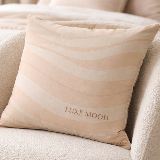 Beige Blush Ripple Throw Pillow Kissen (A diagonal blush ripple across warm beige brings gentle movement to neutral interiors.)